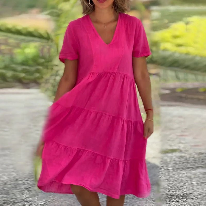 Valenzora | Elegantes Leinenkleid mit V-Ausschnitt für Damen