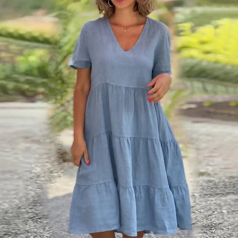 Valenzora | Elegantes Leinenkleid mit V-Ausschnitt für Damen