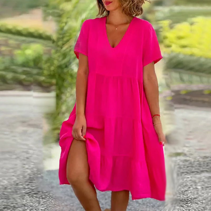 Valenzora | Elegantes Leinenkleid mit V-Ausschnitt für Damen