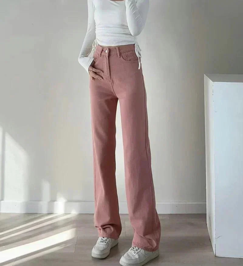 Valenzora | Waist-Pink Straight Jeans for Women