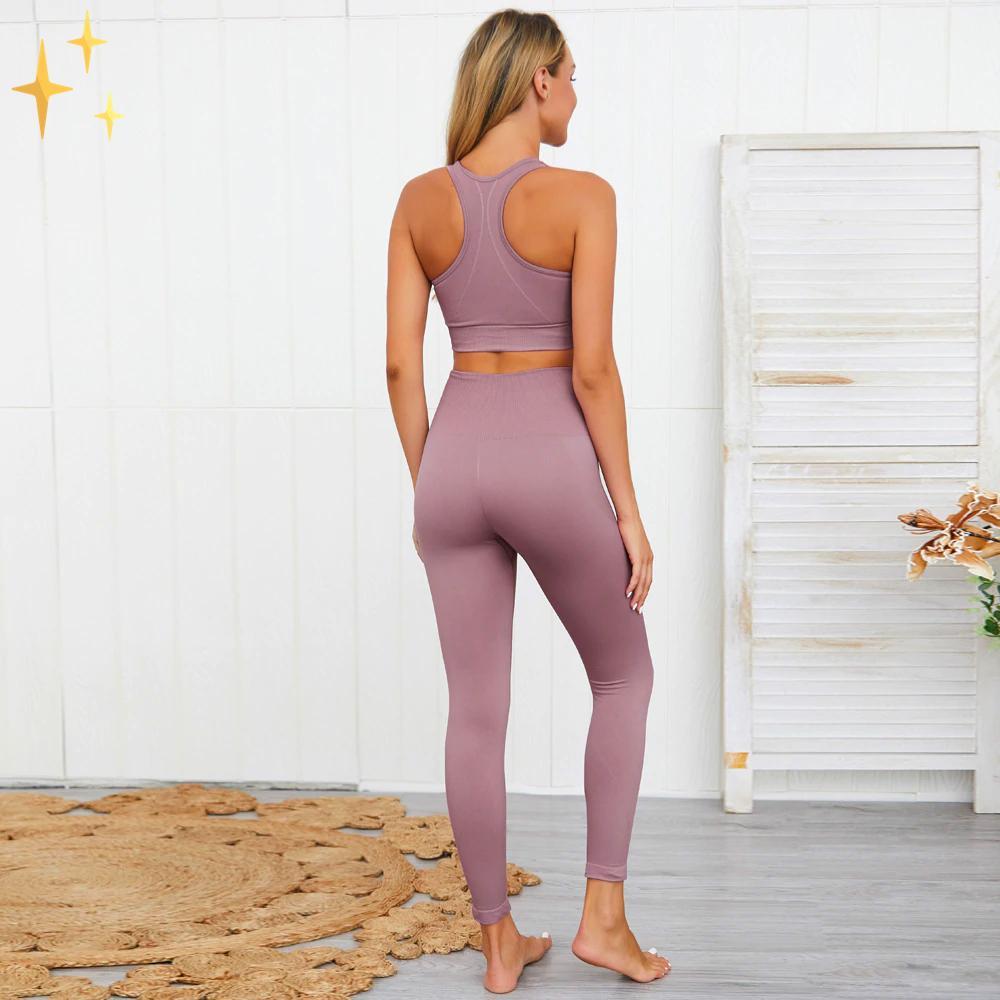 Valenzora | Farbenfrohes, stylishes zweiteiliges Sportset: Nahtlose Leggings und Sport-BH-Set