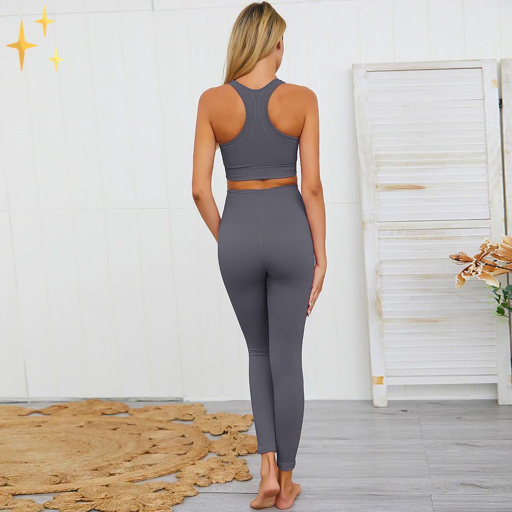 Valenzora | Farbenfrohes, stylishes zweiteiliges Sportset: Nahtlose Leggings und Sport-BH-Set