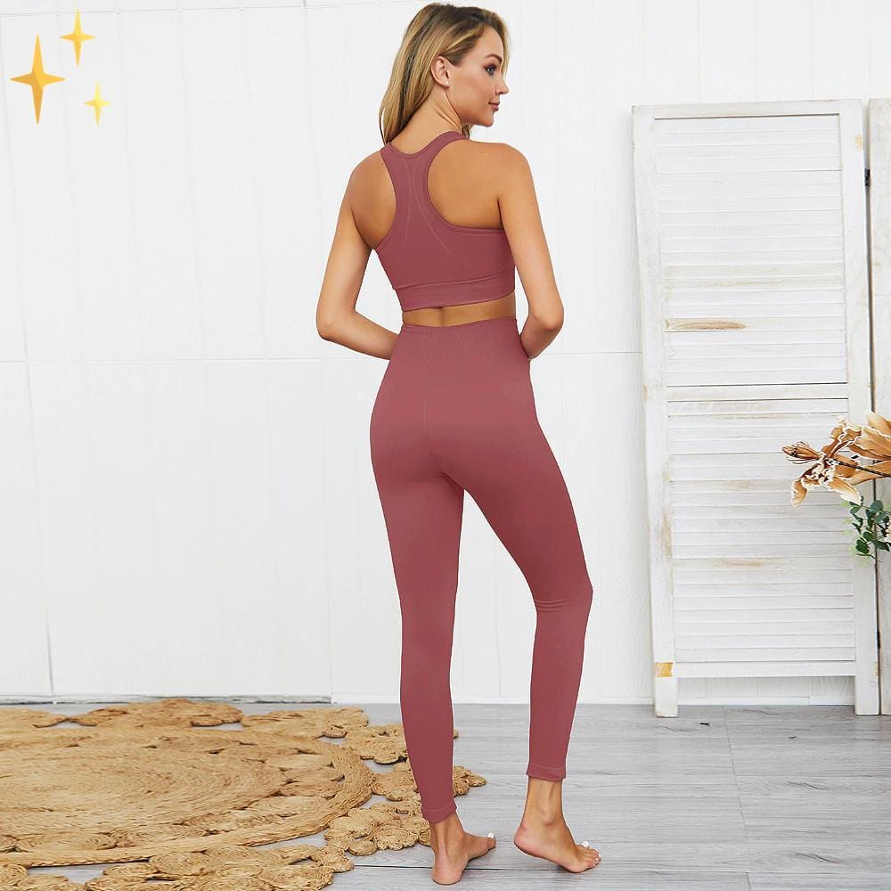 Valenzora | Farbenfrohes, stylishes zweiteiliges Sportset: Nahtlose Leggings und Sport-BH-Set