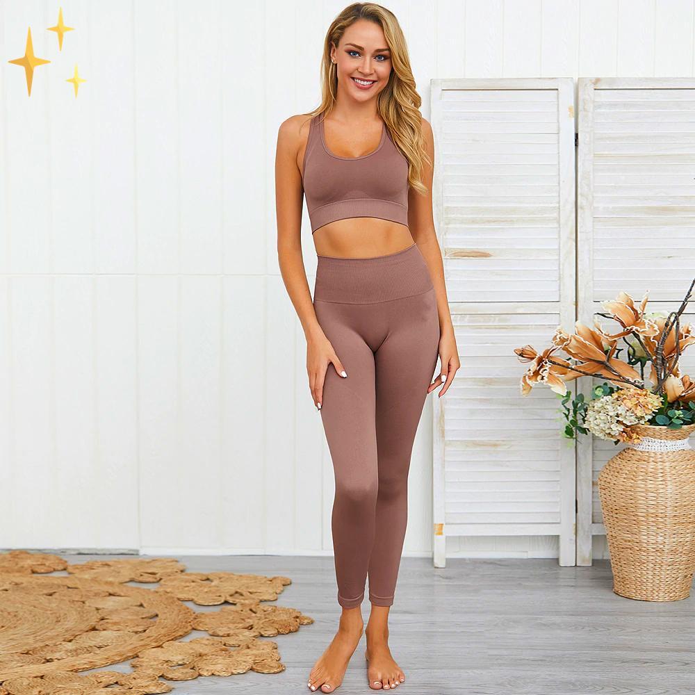 Valenzora | Farbenfrohes, stylishes zweiteiliges Sportset: Nahtlose Leggings und Sport-BH-Set