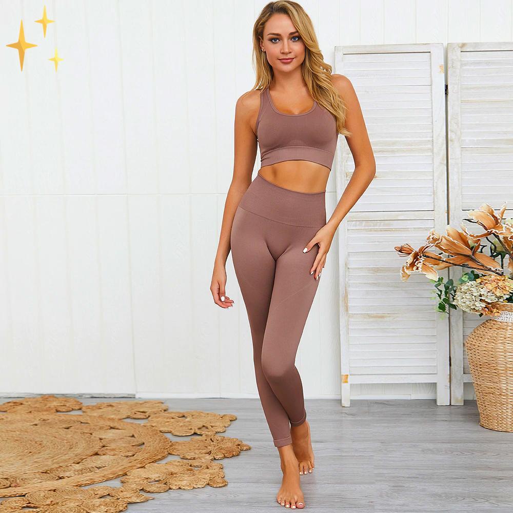 Valenzora | Farbenfrohes, stylishes zweiteiliges Sportset: Nahtlose Leggings und Sport-BH-Set