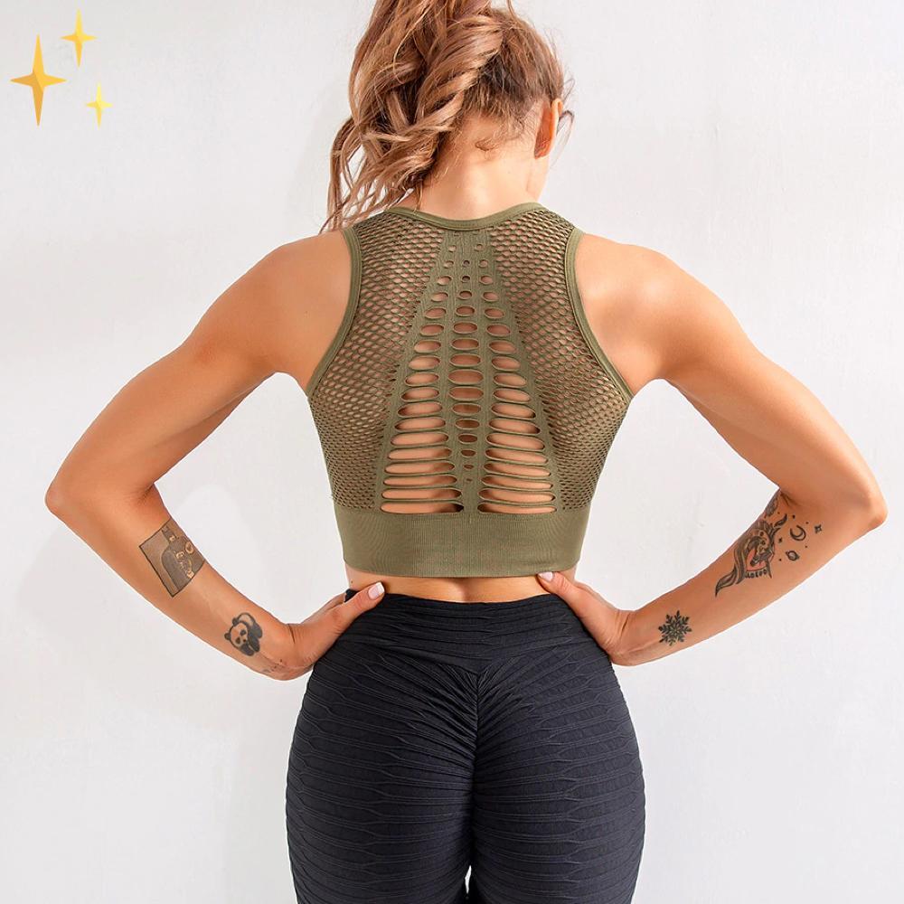 Valenzora | Sports bra top with crossed straps and mesh back made of airy, stretchy material