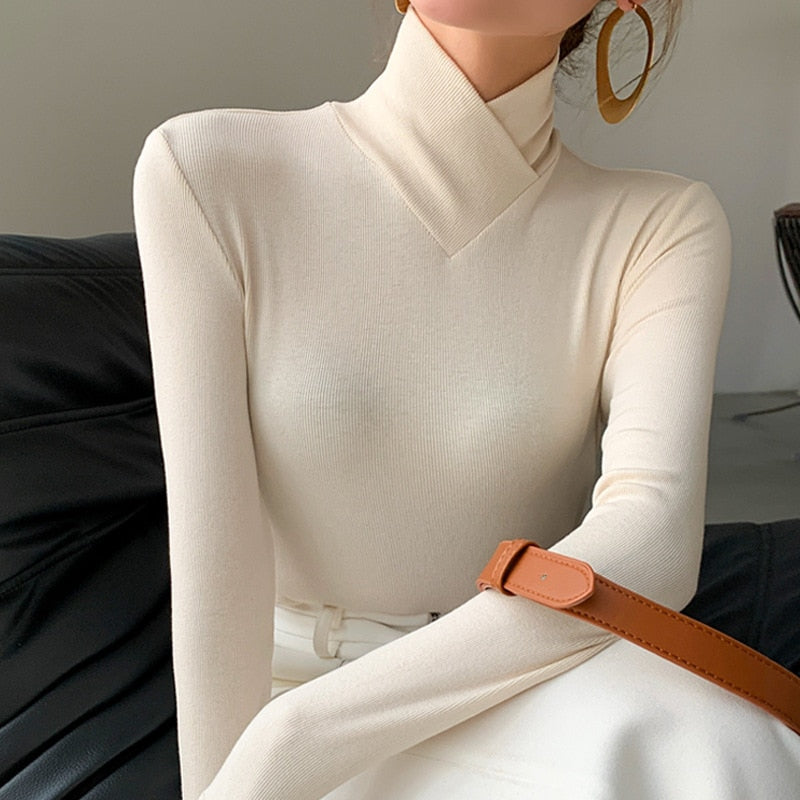Valenzora | Women's Overlapping Turtleneck Sweater - Warm and Elegant