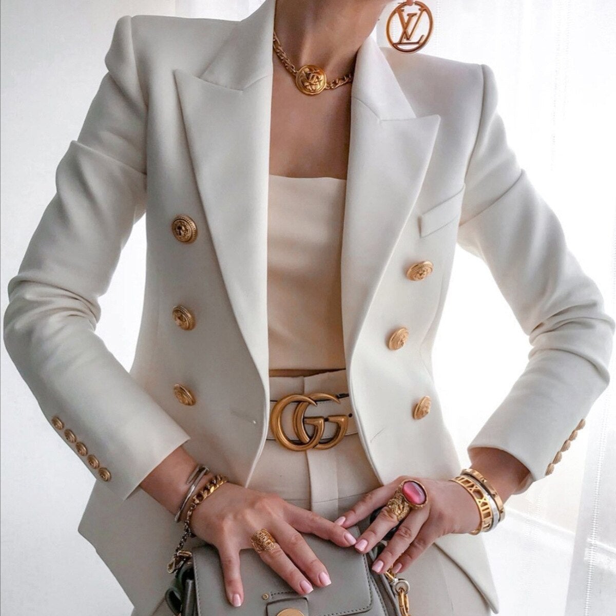 Valenzora Mode Solid Button Suit Jacket