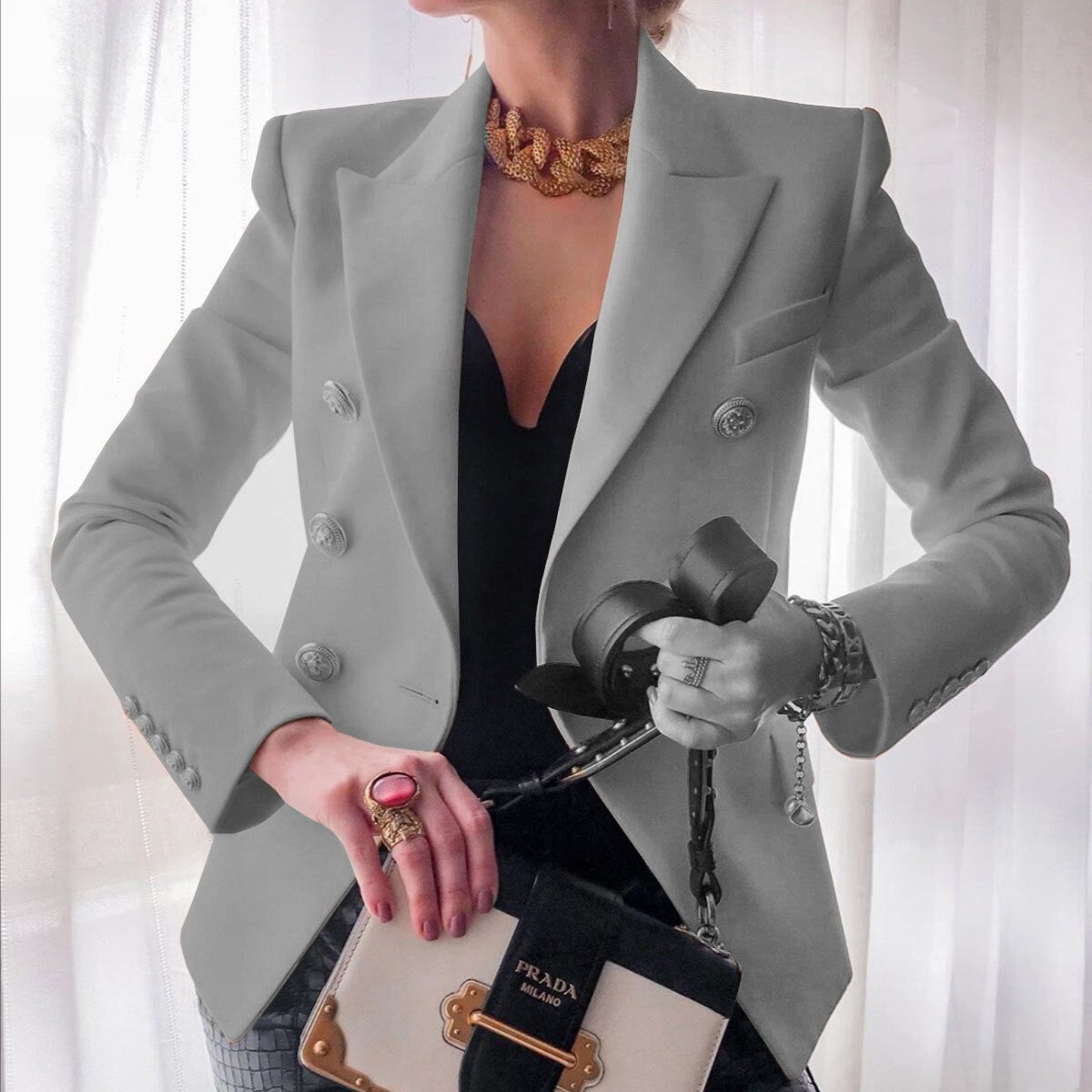 Valenzora Mode Solid Button Suit Jacket
