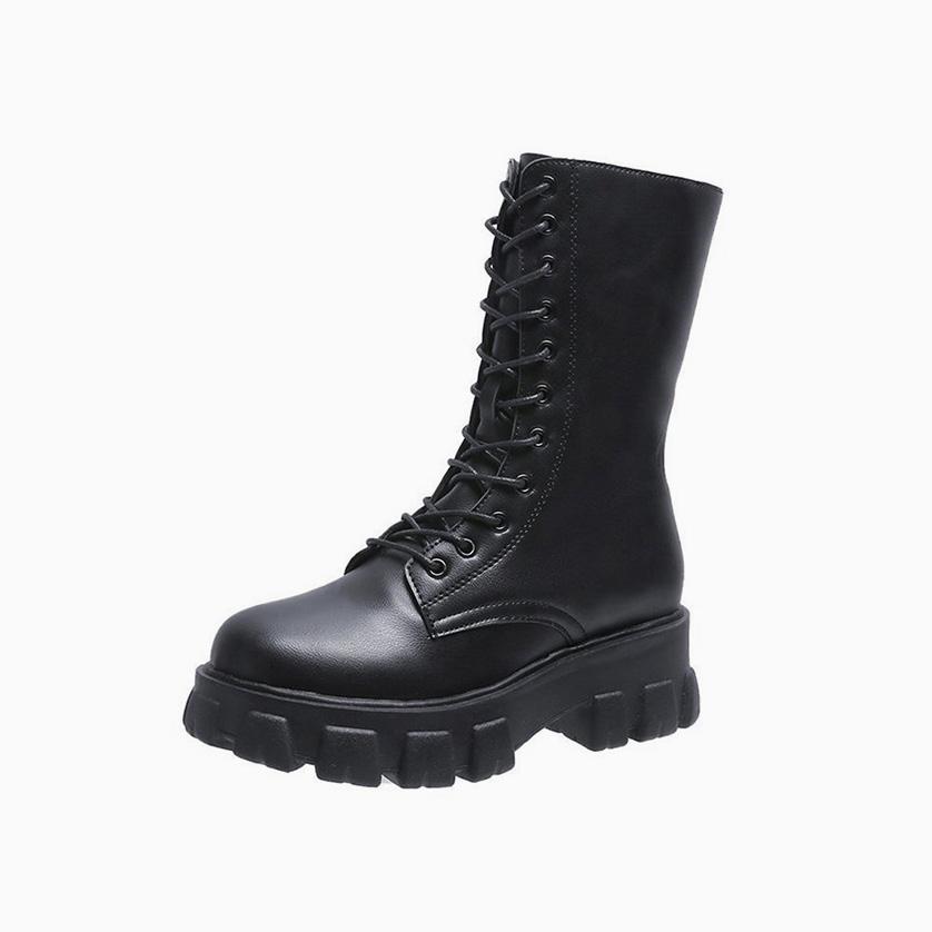 Valenzora | Moderne Schnürstiefel, Reißverschlussstiefel, seitlich angebrachte profilierte Sohle, klobiger Absatz, wadenhohe Stiefel
