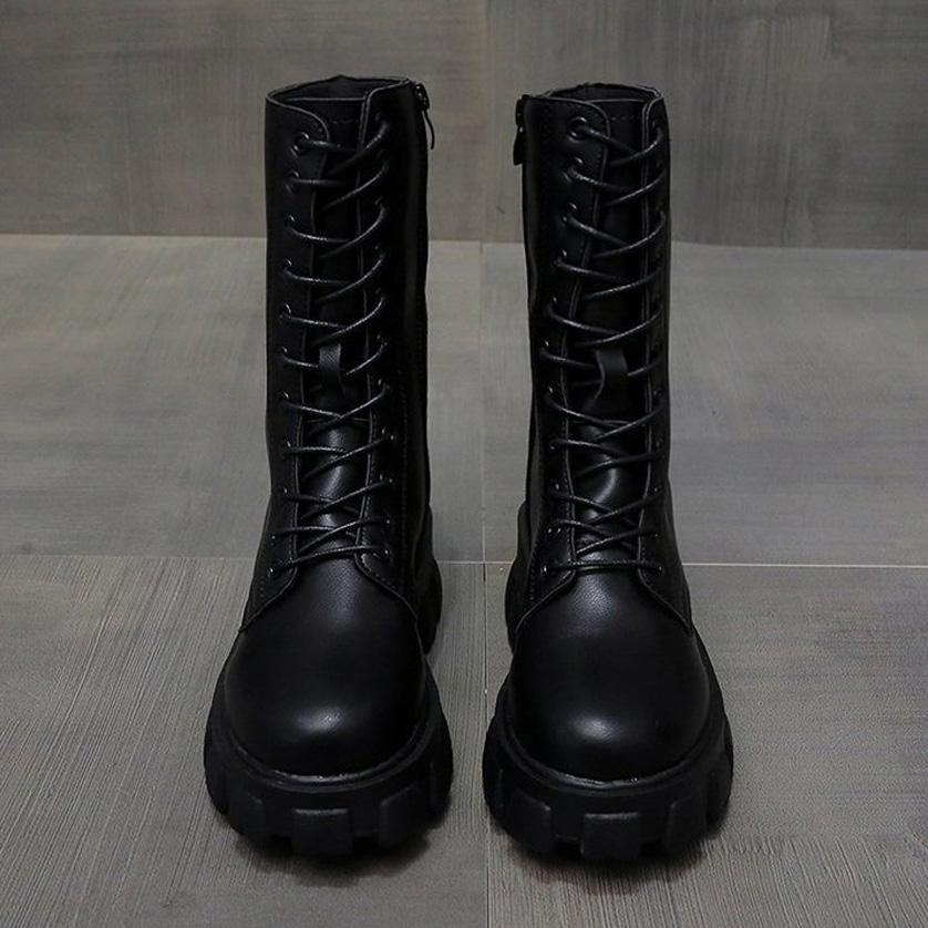Valenzora | Moderne Schnürstiefel, Reißverschlussstiefel, seitlich angebrachte profilierte Sohle, klobiger Absatz, wadenhohe Stiefel