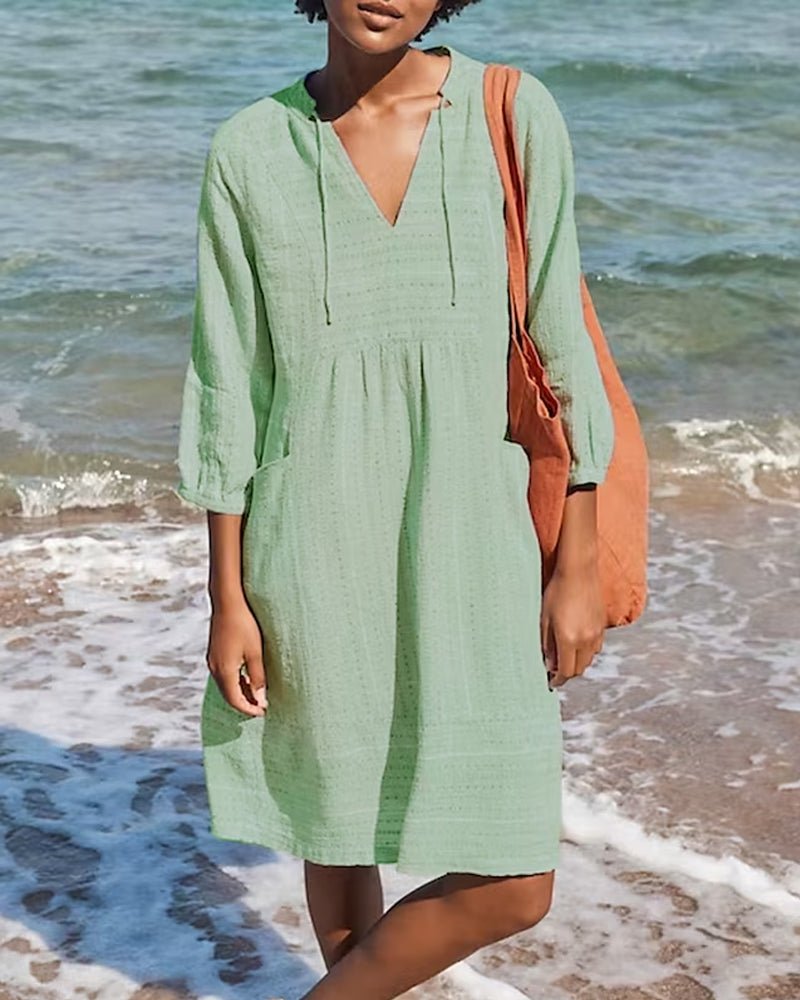 Valenzora | Relaxing Boho Shirt Dress with V-Neck for Women