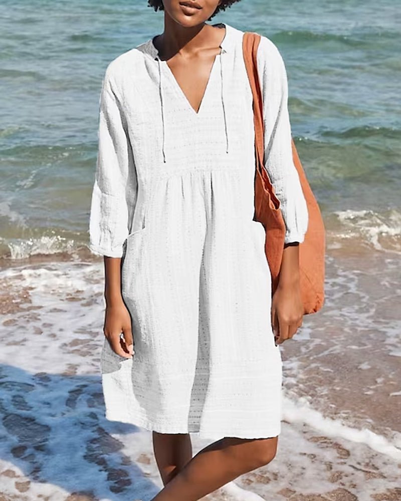 Valenzora | Entspanntes Boho-Hemdblusenkleid mit V-Ausschnitt für Damen