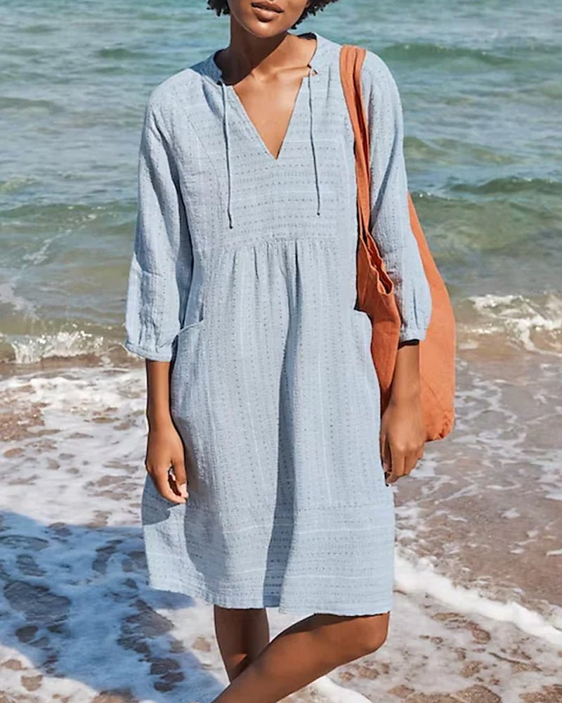 Valenzora | Entspanntes Boho-Hemdblusenkleid mit V-Ausschnitt für Damen