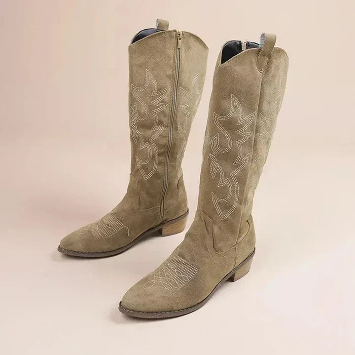 Valenzora | Cowboy-Stickerei für Damen mit niedrigem Absatz