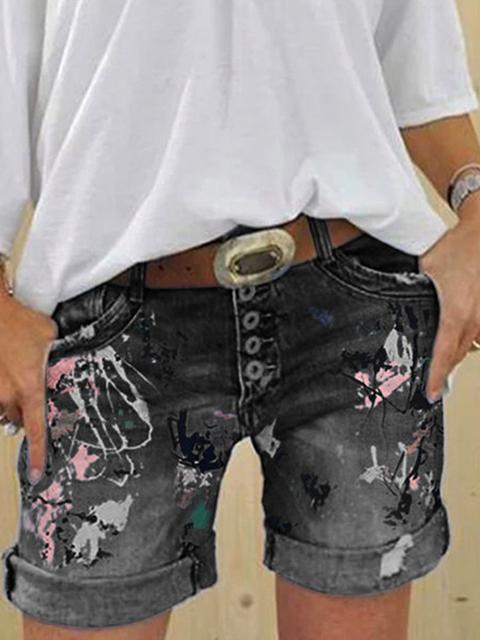 Valenzora | Multi-button print denim shorts