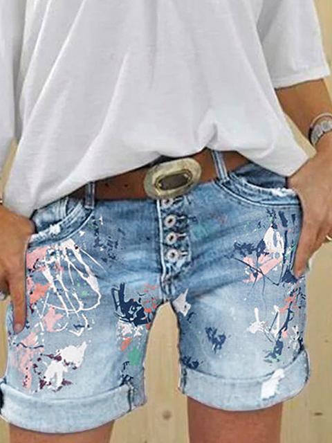 Valenzora | Multi-button print denim shorts