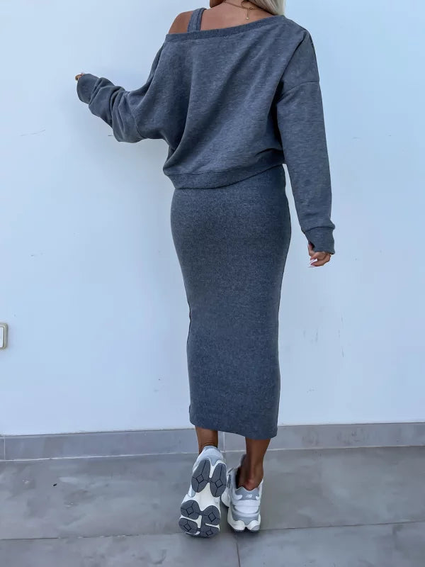 Valenzora | Stylish off-shoulder crop top and midi skirt set