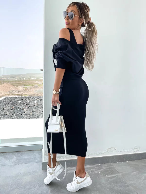Valenzora | Stylish off-shoulder crop top and midi skirt set