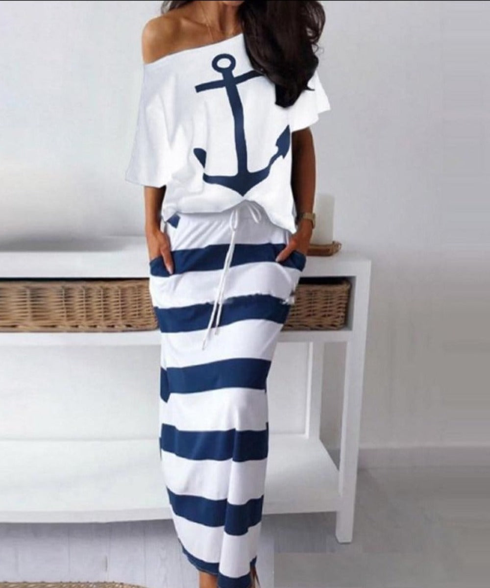Valenzora | Off-Shoulder Top and Skirt Dress Batwing Sleeves