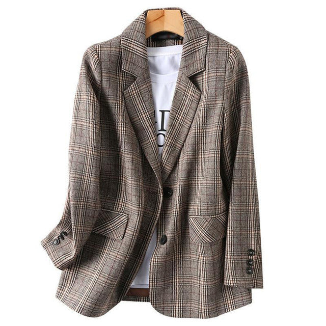 Valenzora | Women's Office Plaid Blazer Long Sleeve Casual Jacket