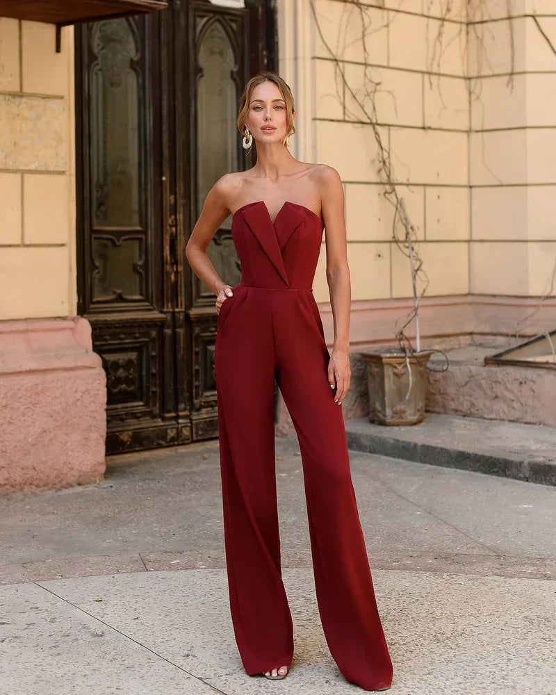 Valenzora | Asymmetrical lapel mid-waist commuter jumpsuit