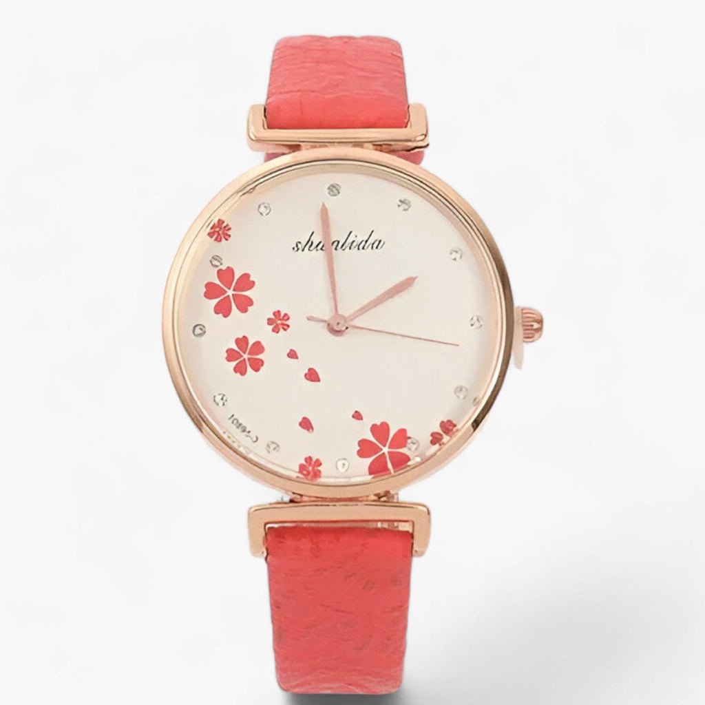 Valenzora | Leather Strap Round Vintage Floral Watch For Women