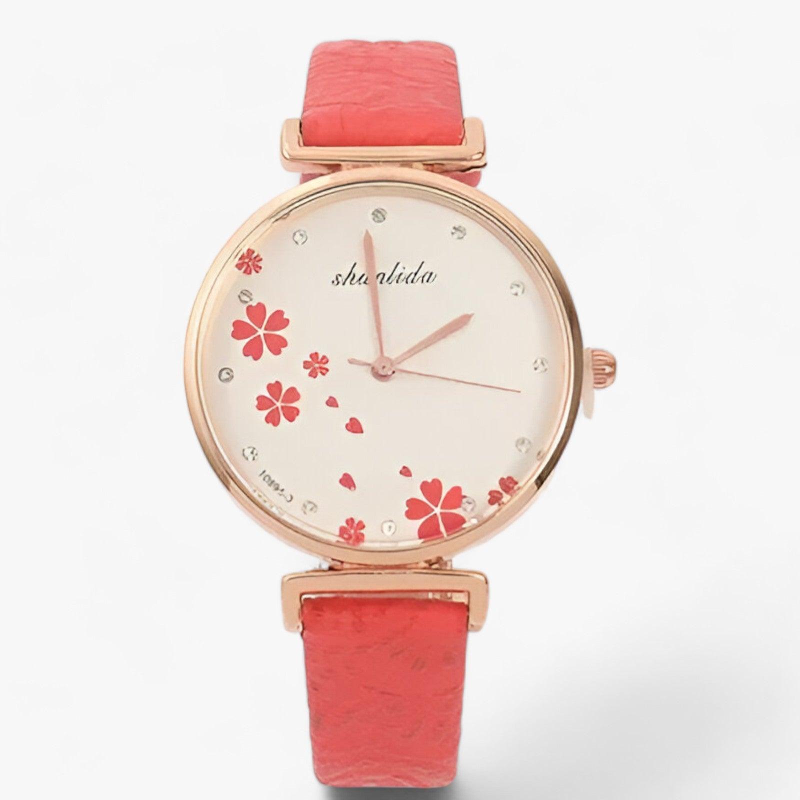 Valenzora | Leather Strap Round Vintage Floral Watch For Women
