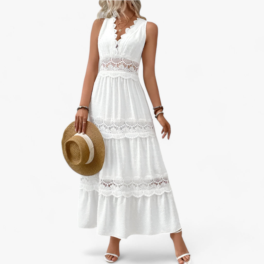 V-Ausschnitt Sommerkleid – Fließende Länge mit eleganten Details