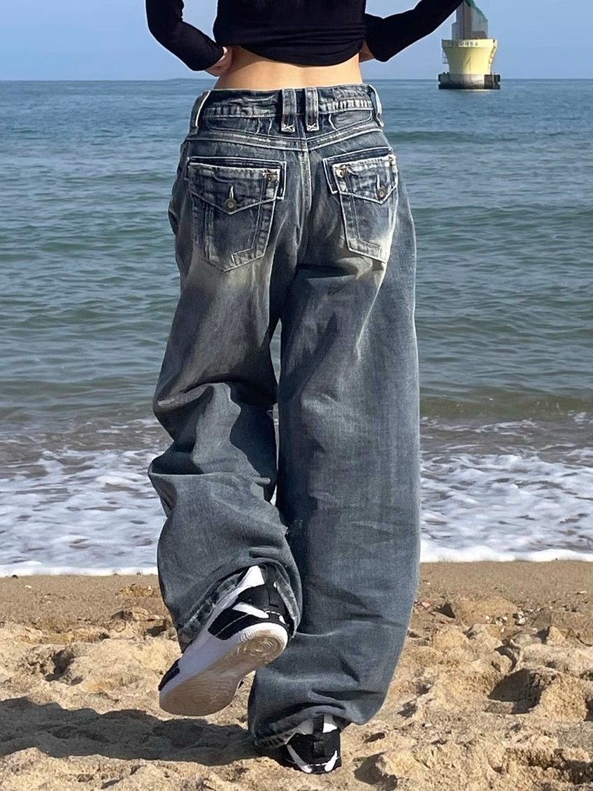 Valenzora | Hop Washed Distressed High Waist Baggy Jeans