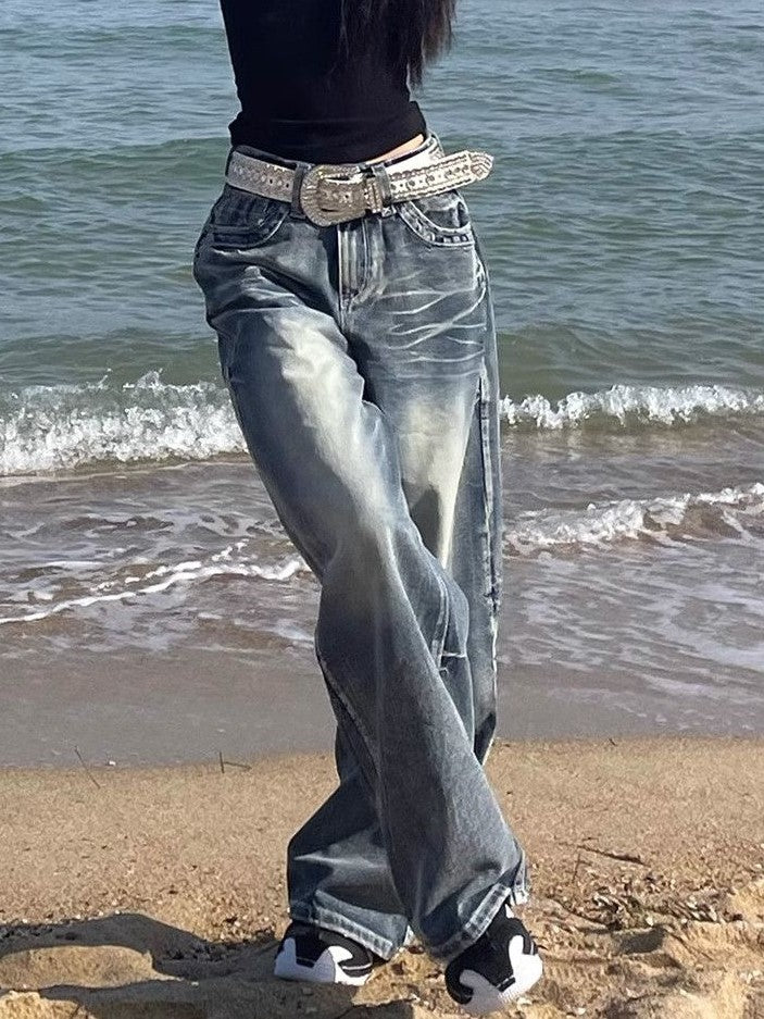 Valenzora | Hop Washed Distressed High Waist Baggy Jeans