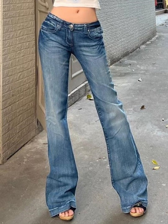 Valenzora | Blue Washed Low Waist Flare Jeans