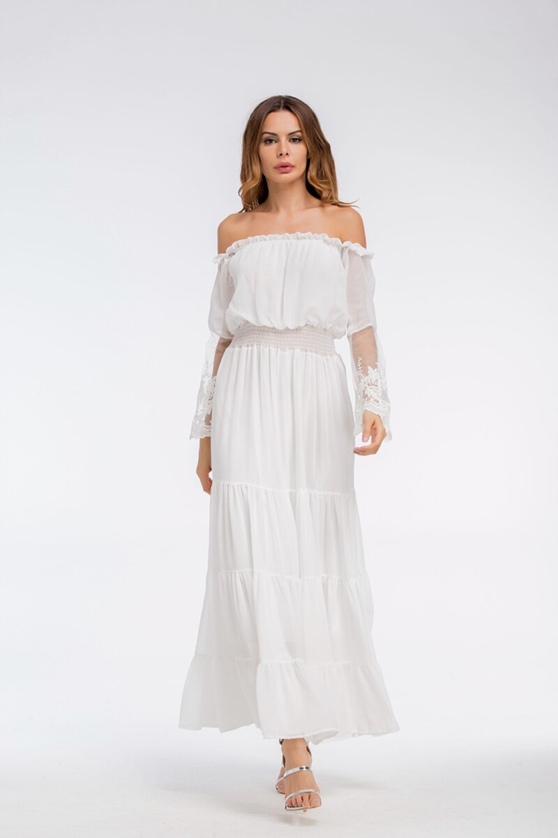 Valenzora | Schulterfreies weißes Spitzen-Sommerkleid