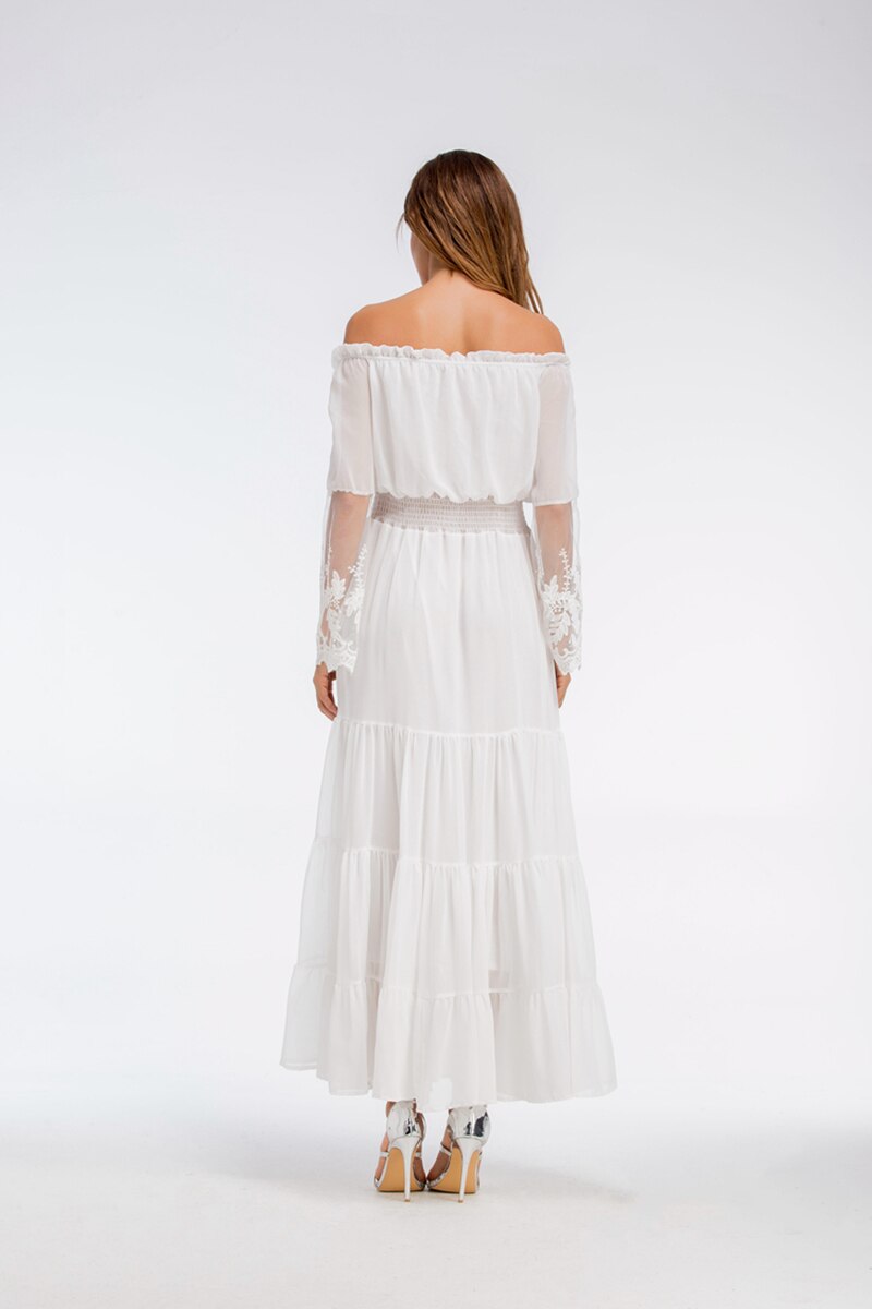 Valenzora | Schulterfreies weißes Spitzen-Sommerkleid
