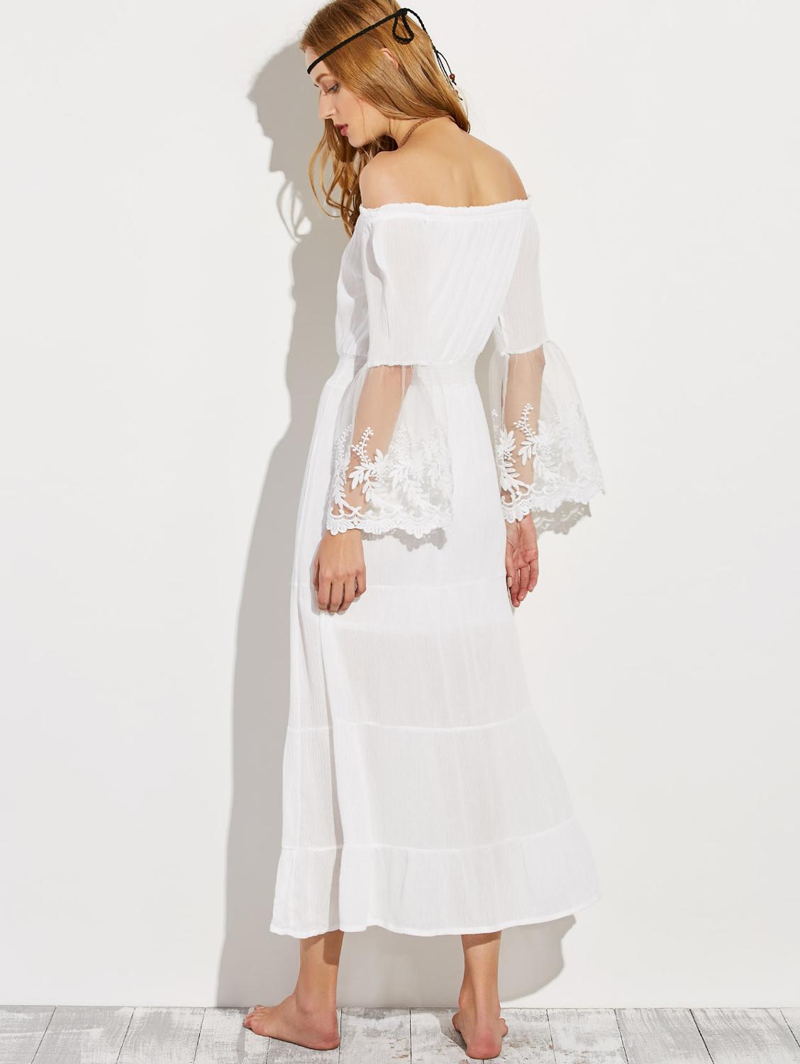 Valenzora | Schulterfreies weißes Spitzen-Sommerkleid