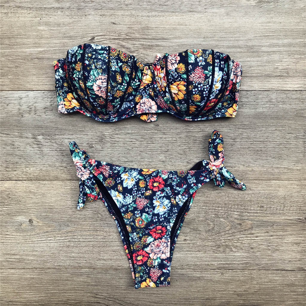 Valenzora | Bandeau Floral Pattern Bikini