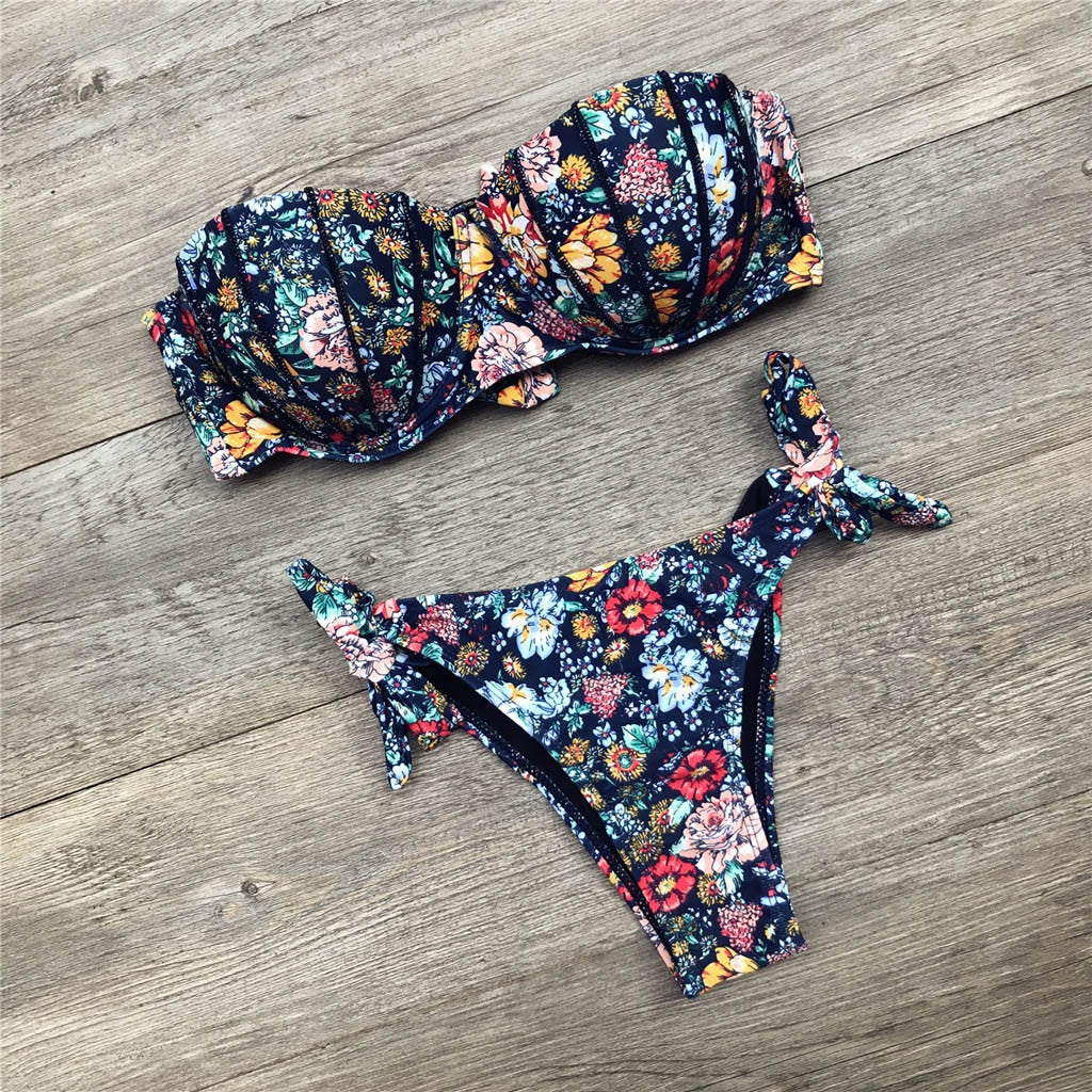 Valenzora | Bandeau Floral Pattern Bikini