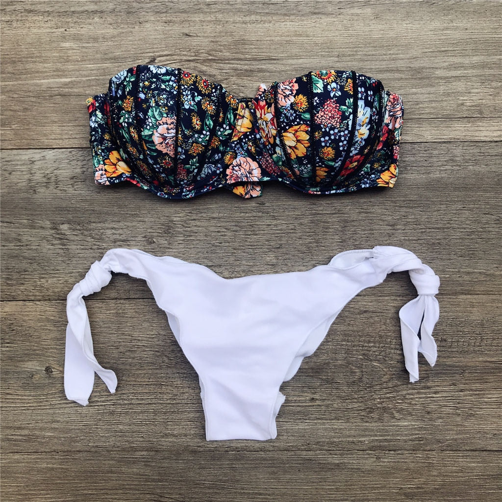 Valenzora | Bandeau Floral Pattern Bikini
