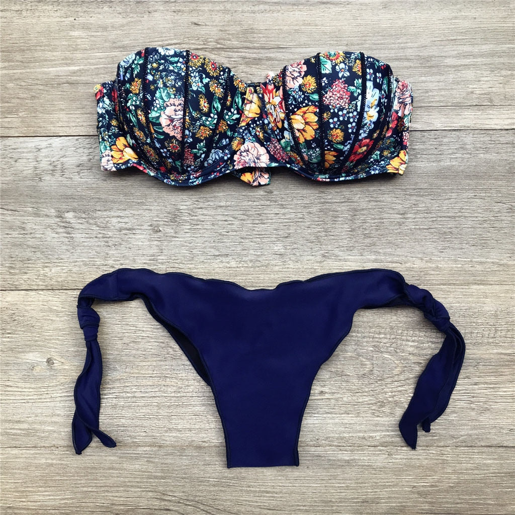 Valenzora | Bandeau Floral Pattern Bikini