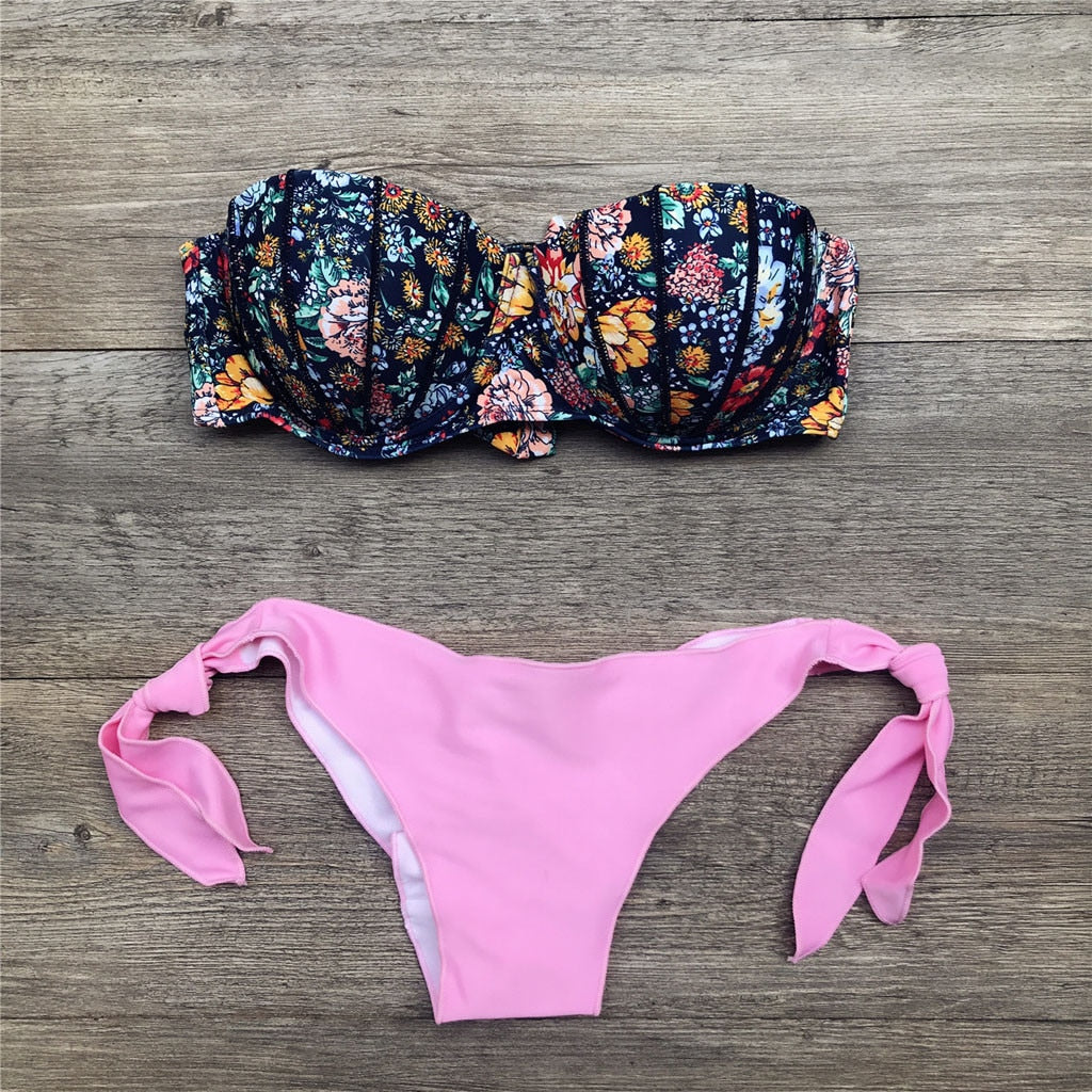 Valenzora | Bandeau Floral Pattern Bikini