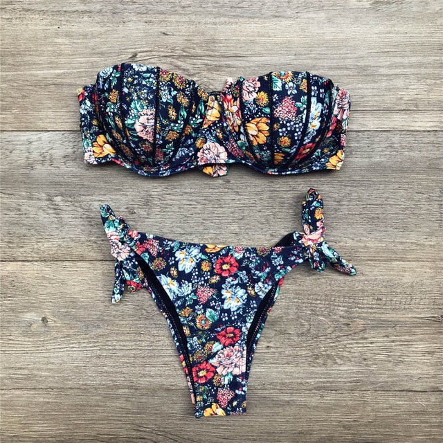 Valenzora | Bandeau Floral Pattern Bikini