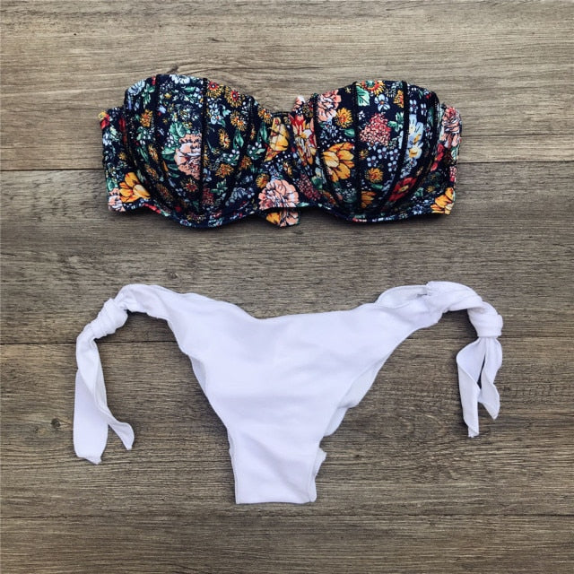 Valenzora | Bandeau Floral Pattern Bikini