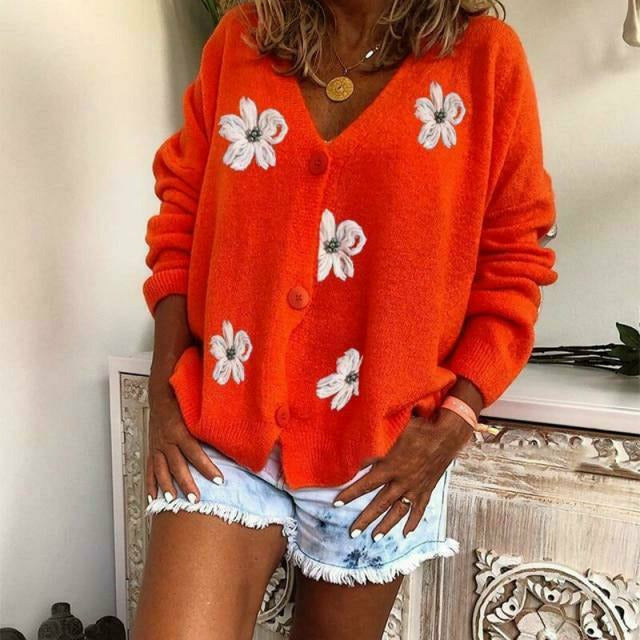 Valenzora | Casual cardigan with floral embroidery