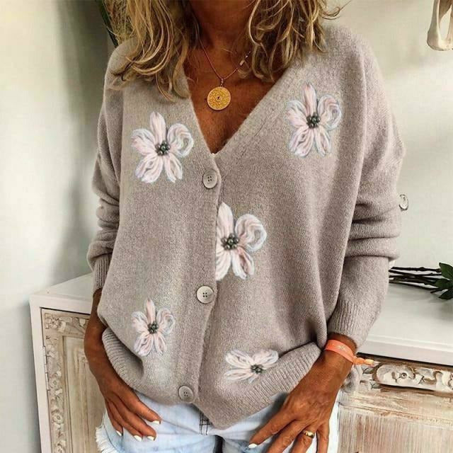 Valenzora | Casual cardigan with floral embroidery