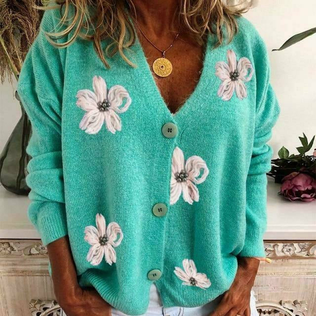 Valenzora | Casual cardigan with floral embroidery
