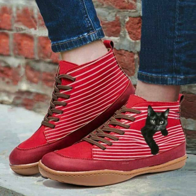 Valenzora | Flat Boots with Cat Print