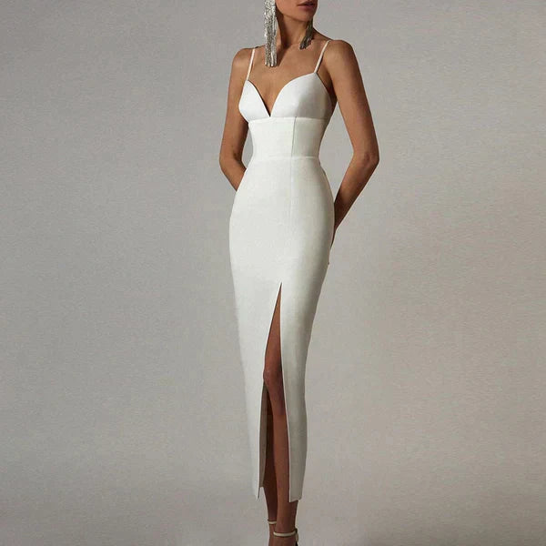 Valenzora | Midi dress with V-neck and spaghetti straps