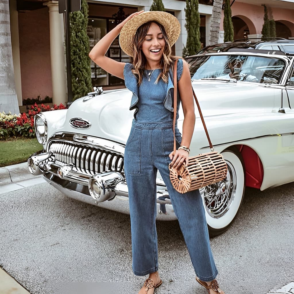 Valenzora | Denim jumpsuit with ruffles