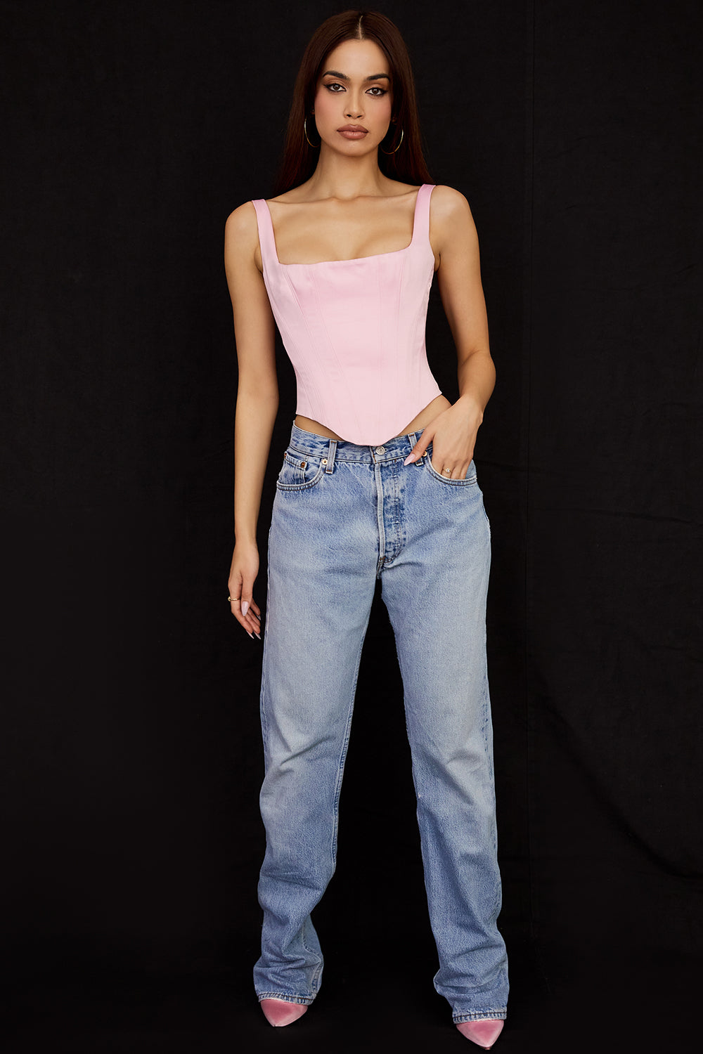 Valenzora | Fairy Pink Satin Longline Corset