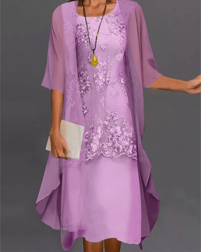 Valenzora | Women's Elegant Chiffon Midi Dress in Two Pieces